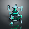 Futuristic Sci Fi Device 3D Model With Green Glowing Accents And Black White Structure