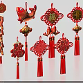 Chinese Traditional Red Ornament Set With Fu Character Fish Chinese Knot And Firecracker