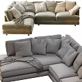 Comfortable Light Gray Sectional Sofa With Multiple Soft Pillows And Throw Blanket 3d model