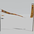 Colorful Decorative Fabric Banners Hanging On Poles With Intricate Patterns