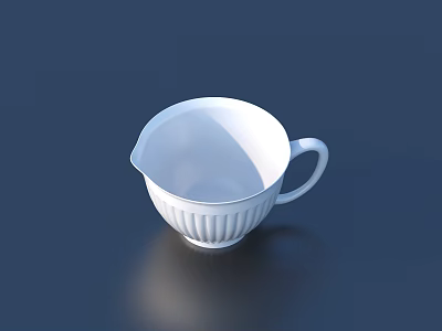 White Ceramic Tableware Set With Ribbed Design And Handle For Dining 3d model