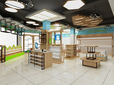 Kids Furniture Store Interior Design With Display Shelves Cashier Counter And Modern Lighting 3d model