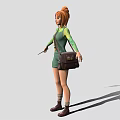 Animated Creature Character With Orange Hair Green Overalls Brown Boots And Bag