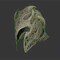 Intricate Metallic Helmet With Ancient Fantasy Style Eagle Beak Design And Hollowed Decorations