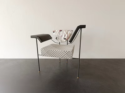 Modern Single Chair With Black Armrests Woven Geometric Seat And Metal Legs Design 3d model