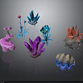 Colorful Plants Featuring Crystal And Shell Like Structures With Vibrant Flowers