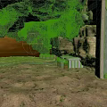 Basement Cave Interior With Sandy Ground White Containers Pipes Black Debris And Brick Walls