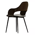 Stylish Modern Single Chair With Curved Wooden Backrest Leather Seat And Black Metal Legs