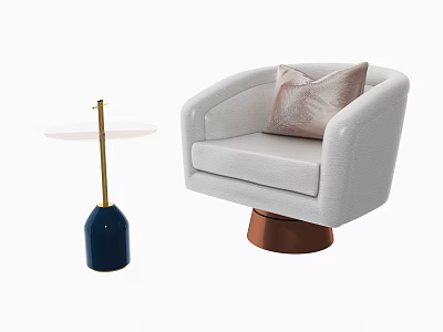 Light Single Sofa With Copper Base Pink Cushion And Blue Base White Round Side Table 3d model