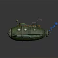 Green Submarine With Round Windows Ladder German Flag And Bubbles