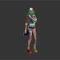 Game Movie Character 3D Wearing Red White Blue Outfit Cap Tattoos Black Bag Sport Shoes