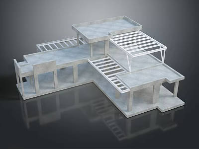 Modern Concrete Building Structure With Geometric Terraces And Open Frame Design 3d model
