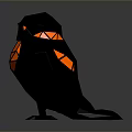 Geometric Black Owl With Red Eyes And Orange Glowing Interior In Low Poly Art Design