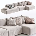 Modern Beige Sectional Sofa With Multiple Decorative Pillows And Soft Upholstered Fabric 3d model