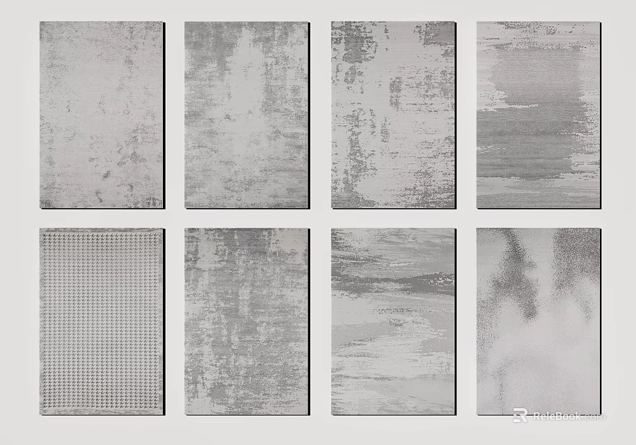 Modern Square Rugs with Various Gray Textured Patterns for Home Decor 3d model