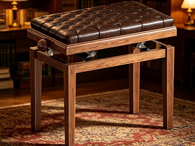 Classic Bar Stool With Leather Tufted Seat And Solid Wooden Frame 3d model