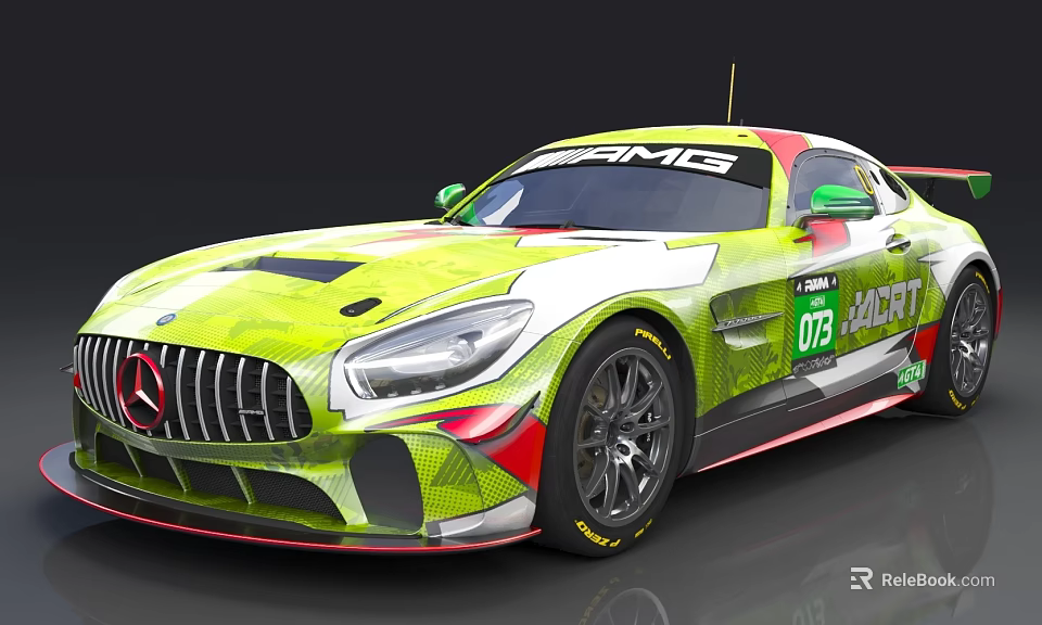 Mercedes AMG Race Car Featuring Green White Livery ROCART 07 Aerodynamic Design 3d model 