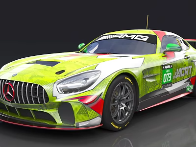 Mercedes AMG Race Car Featuring Green White Livery ROCART 07 Aerodynamic Design 3d model