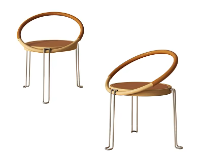 Modern Minimalist Dining Chairs With Wooden Seat And Round Metal Legs Design 3d model