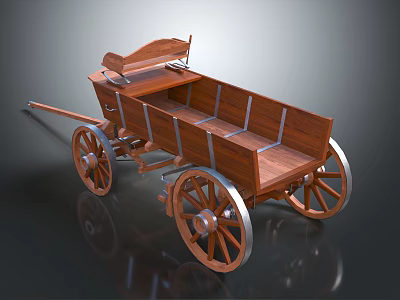 Vintage Wooden Carriage Design With Spoked Wheels And Classic Wooden Structure 3d model