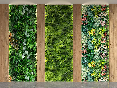 Indoor Decorative Living Plant Wall With Different Greenery And Colorful Flowers 3d model