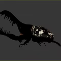 Exaggerated Fantasy Beetle with Black Exoskeleton Sharp Claws White Yellow Sections