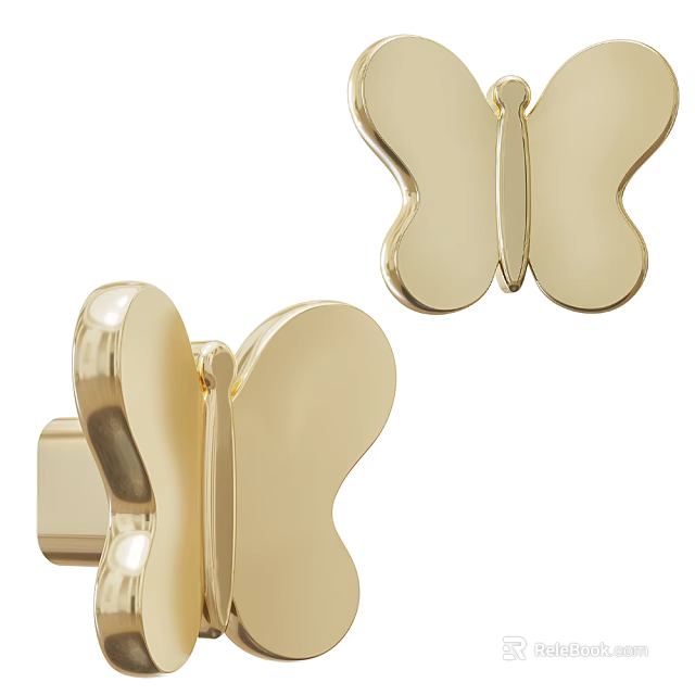 Golden Butterfly Shaped Door Handle With Modern Decorative Design For Home Interior 3d model 