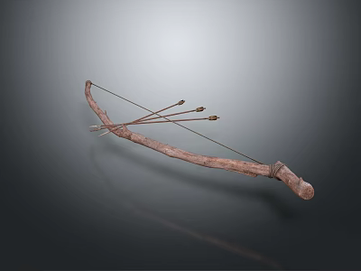 Ancient Wooden Hunting Bow With Arrows Isolated On Gray Background 3d model