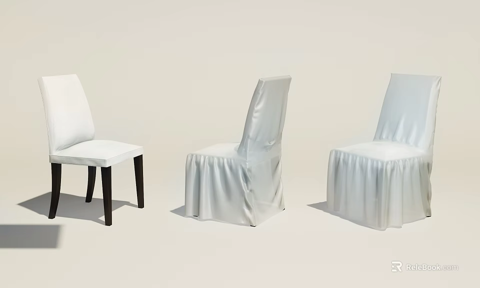 Elegant Upholstered Dining Chairs With White Seats Black Legs And Skirted Designs 3d model 