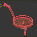 Ancient Bronze Oil Lamp With Long Curved Handle And Three Legs Circular Tray