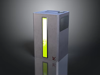 Modern Gray Cube Shaped Device Design With Green Vertical Light Strip And Transparent Window 3d model