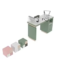 Pink Dressing Table With Marble Countertop Cosmetics Table Lamp And Drawers