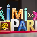 Colorful 3D Letters Design With Neon Lights Bulbs And Geometric Shapes For MIX PARK