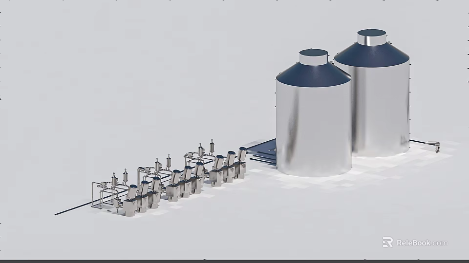 Industrial Equipment Featuring Large Metal Storage Tanks And Piping System Structure 3d model 