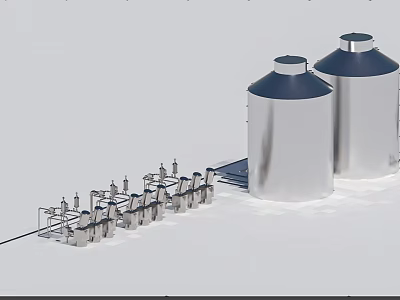 Industrial Equipment Featuring Large Metal Storage Tanks And Piping System Structure 3d model