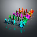 Colorful Crystal Decorative Ornament Set Featuring Various Shapes Vibrant Hues and Reflections on Gray Background