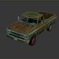 Old Rusted Yellow Pickup Truck With Open Bed And Retro Style