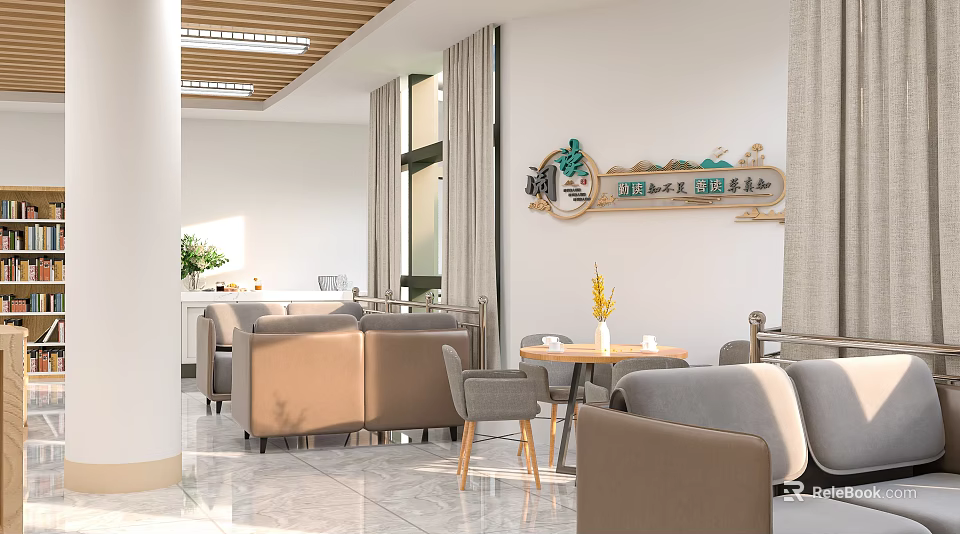 Book Art Themed Modern Interior With Sofas Tables And Decor 3d model