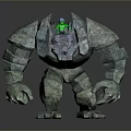 Game Movie Character Stone Golem 3D Render With Green Glowing Back Design