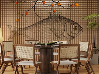 Mid-ancient style box restaurant box club box table and chair dining table and chair for more than four people Chinese screen partition 3d model