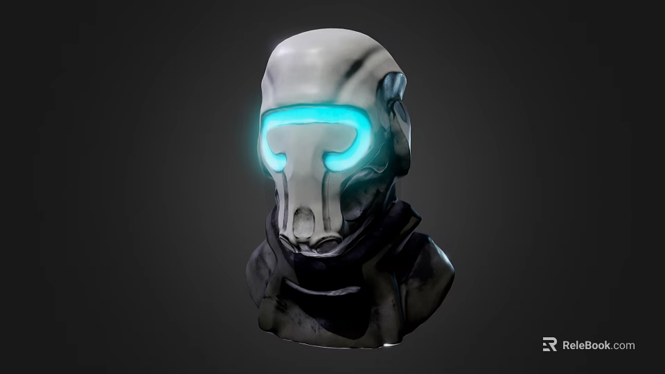 3D Rendered Sci Fi Helmet With Glowing Blue Eyes And Dark Scarf Design 3d model 