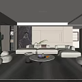 Modern Living Room Interior Design With White Sofas Round Coffee Table And Patterned Rug 3d model