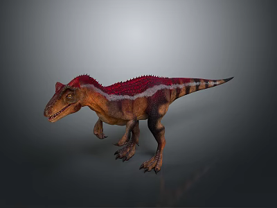 Detailed Realistic 3D Rendered Dinosaur With Red Brown Striped Skin In Lifelike Standing Pose 3d model