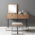 Modern Dressing Table With Round Mirror Drawers Stool And Accessories 3d model