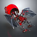Red Mechanical Robot Device With Winged Structure And Metallic Legs 3d model