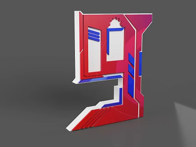 Modern 3D Letter Design With Red Blue Geometric Shapes And Layered Structure 3d model