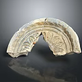 Ancient Semicircular Decorative Ceramic Tile With Carved Floral Patterns And Cracks 3d model