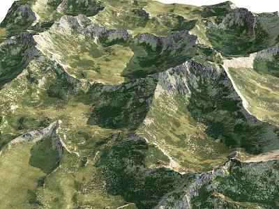 Garden Landscape Featuring Mountainous Terrain And Lush Green Vegetation 3d model