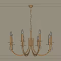 Elegant Gold Chandelier With Candle Style Bulbs And Crystal Pendants On Paneled Wall