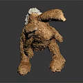 Brown Fluffy Stuffed Rabbit Toy With Long Ears Sitting On Dark Background
